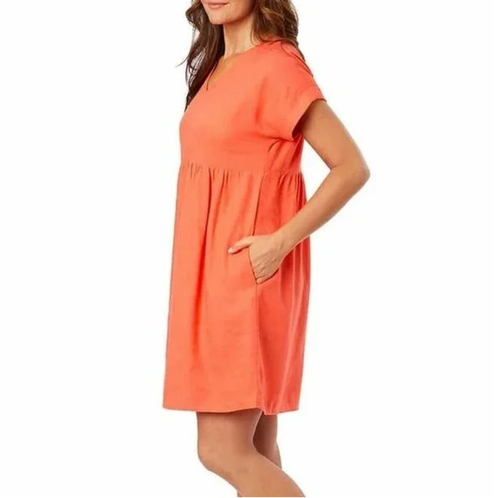 Briggs New York Linen Blend Dress V-Neck With Pockets, Size S